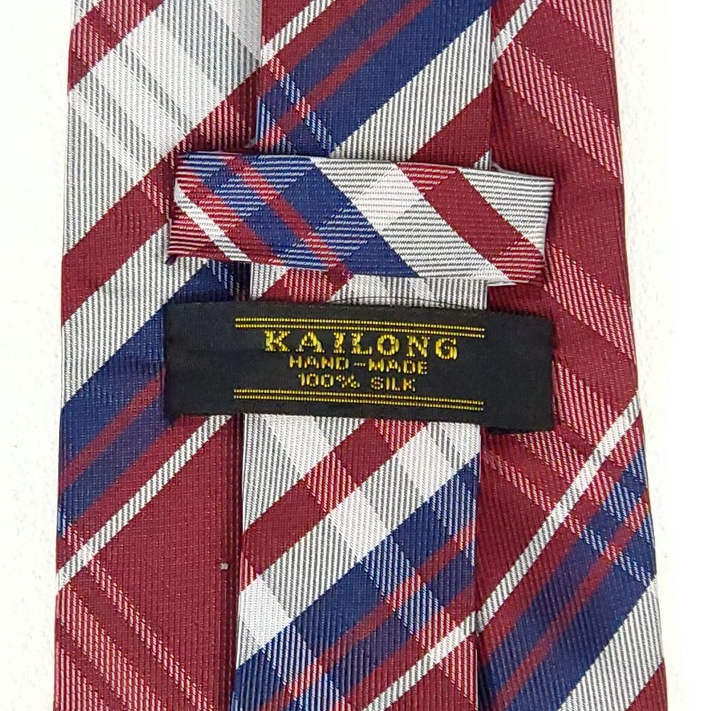 Kai Long Mens‎ Silk Necktie Lot 3 Red Burgundy Plaid Geometric Hand Made Ties - Picture 13 of 13